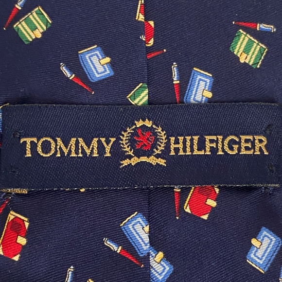 VTG Tommy Hilfiger Silk Necktie Blue  Writer Book 90 Preppy Academia Y2K Retro - Picture 4 of 7